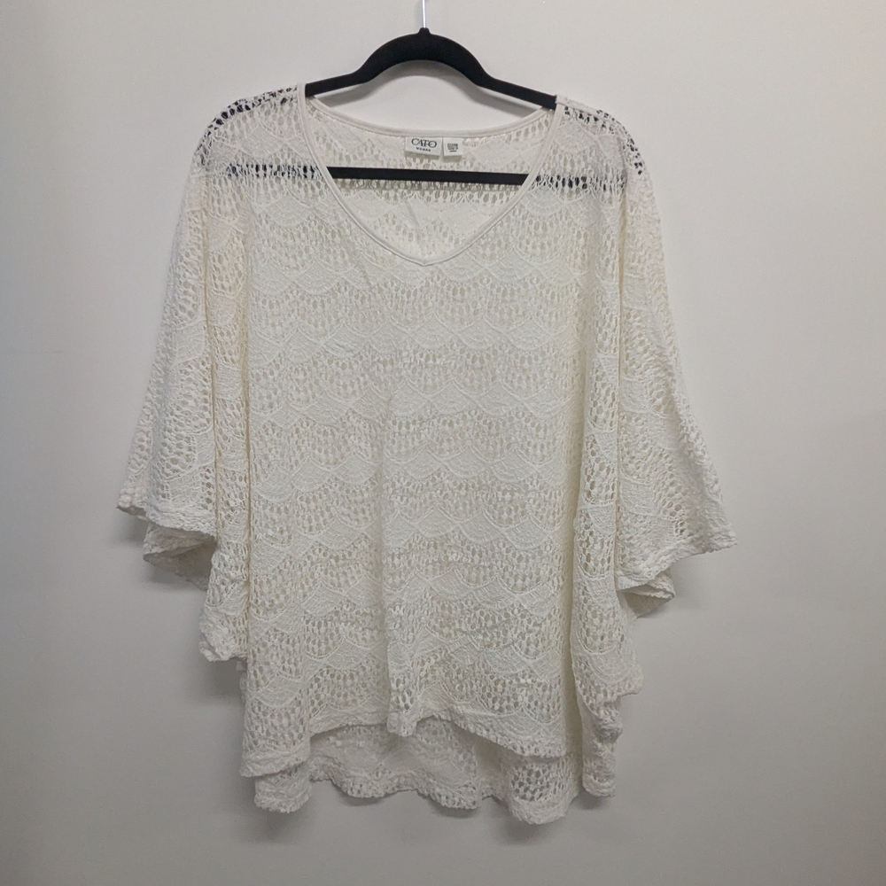 Cato Ivory Crochet Lace V-Neck Blouse